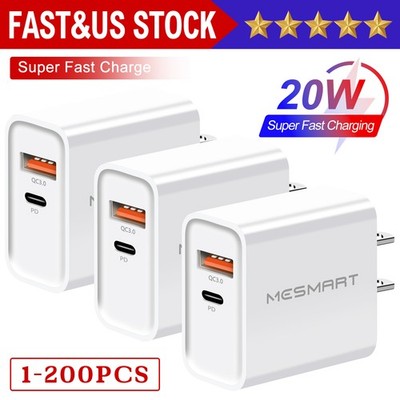 Mesmart US USB A+C Fast Wall Charger Block For All Cell Phone iPad Universal Lot