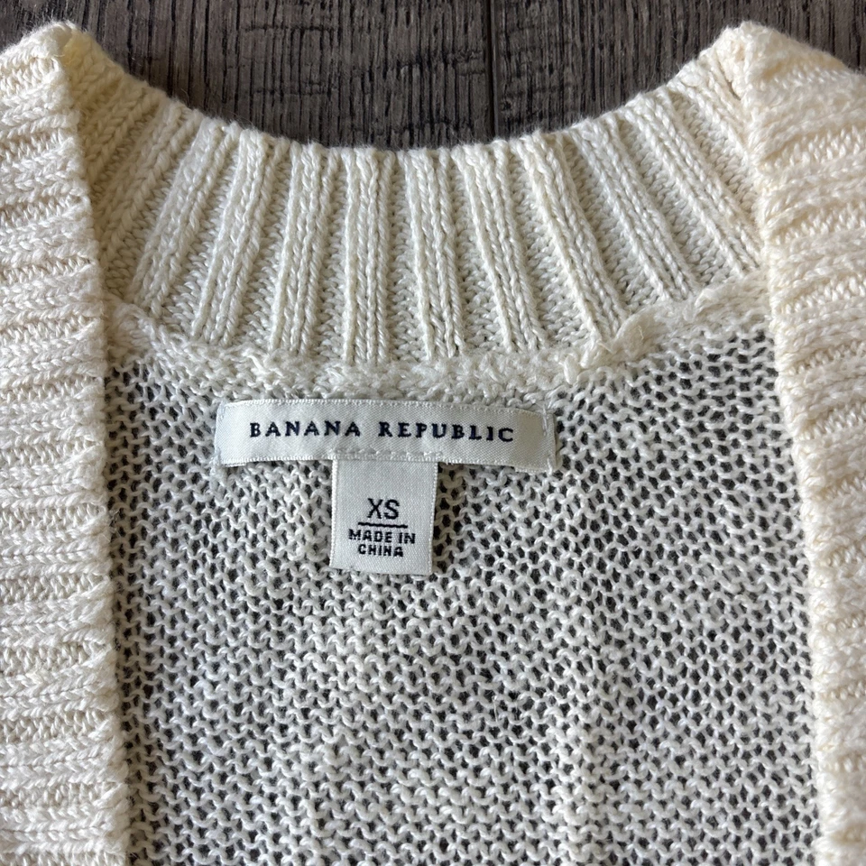 Banana Republic Crema Tejido Lino Suéter Chaleco Mujer’s XS Foto 4 de 4