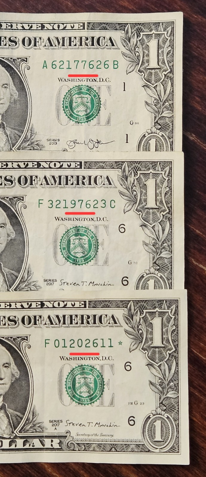 USA 1776-1976-2026, INDEPENDENCE YEARS SET, FANCY SERIAL NUMBERS, $1 ...
