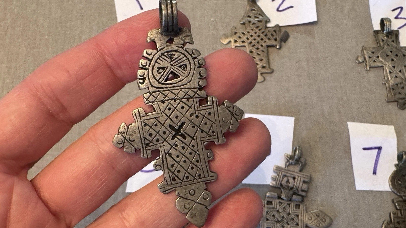 PICK Vintage Ethiopian Jointed Coptic Cross Charm Pendant Silver Tone Tribal 3" - product detail image 8