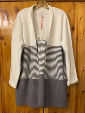 NWT GRAY & WHITE OPEN FRONT SWEATER BY ELLE SIZSE X-LARGE