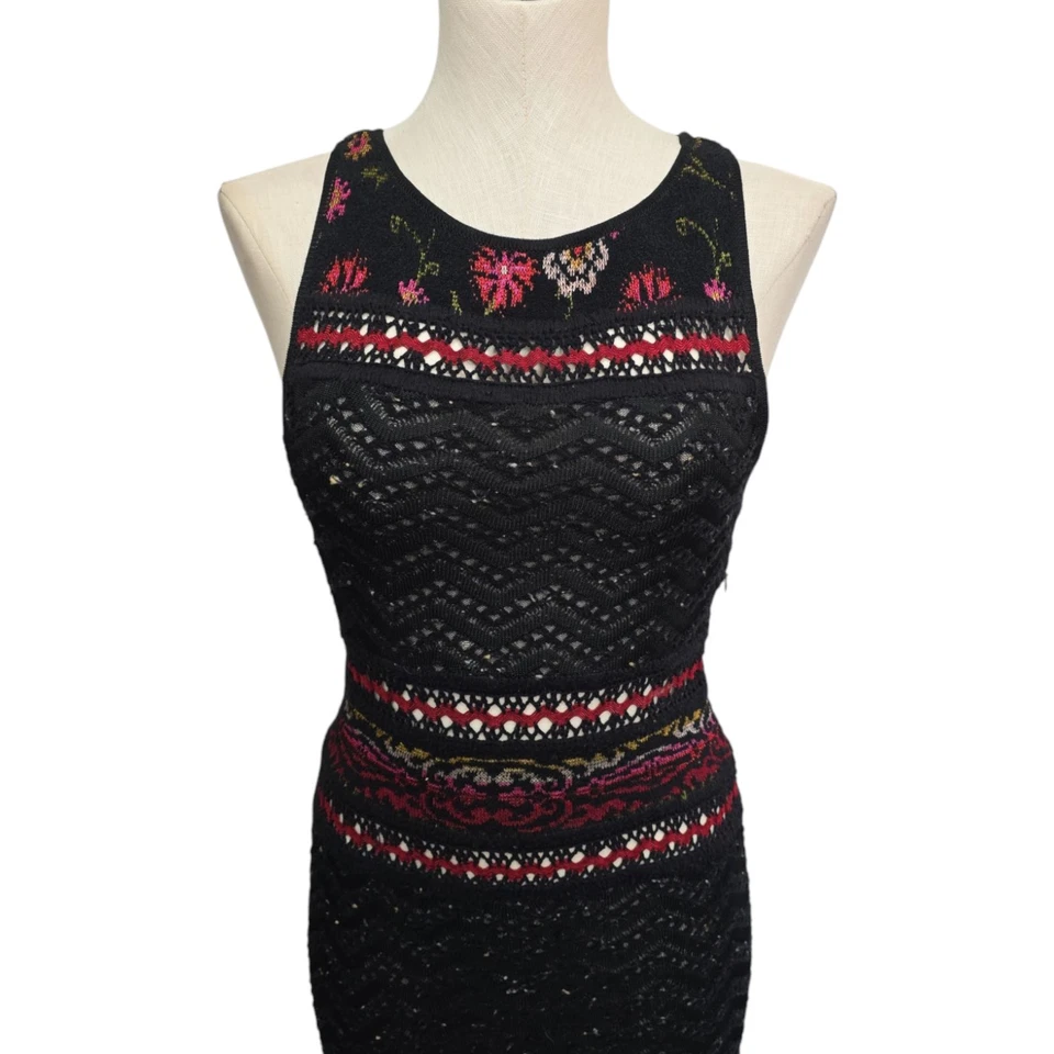 Cecilia Prado Black Floral Crochet Midi Dress Size Petite Small Whimsigoth Sheer - Image 2 of 4
