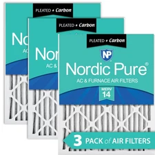 Nordic Pure 16x20x2 Pleated Air Filters MERV 14 Plus Carbon 3 Pack
