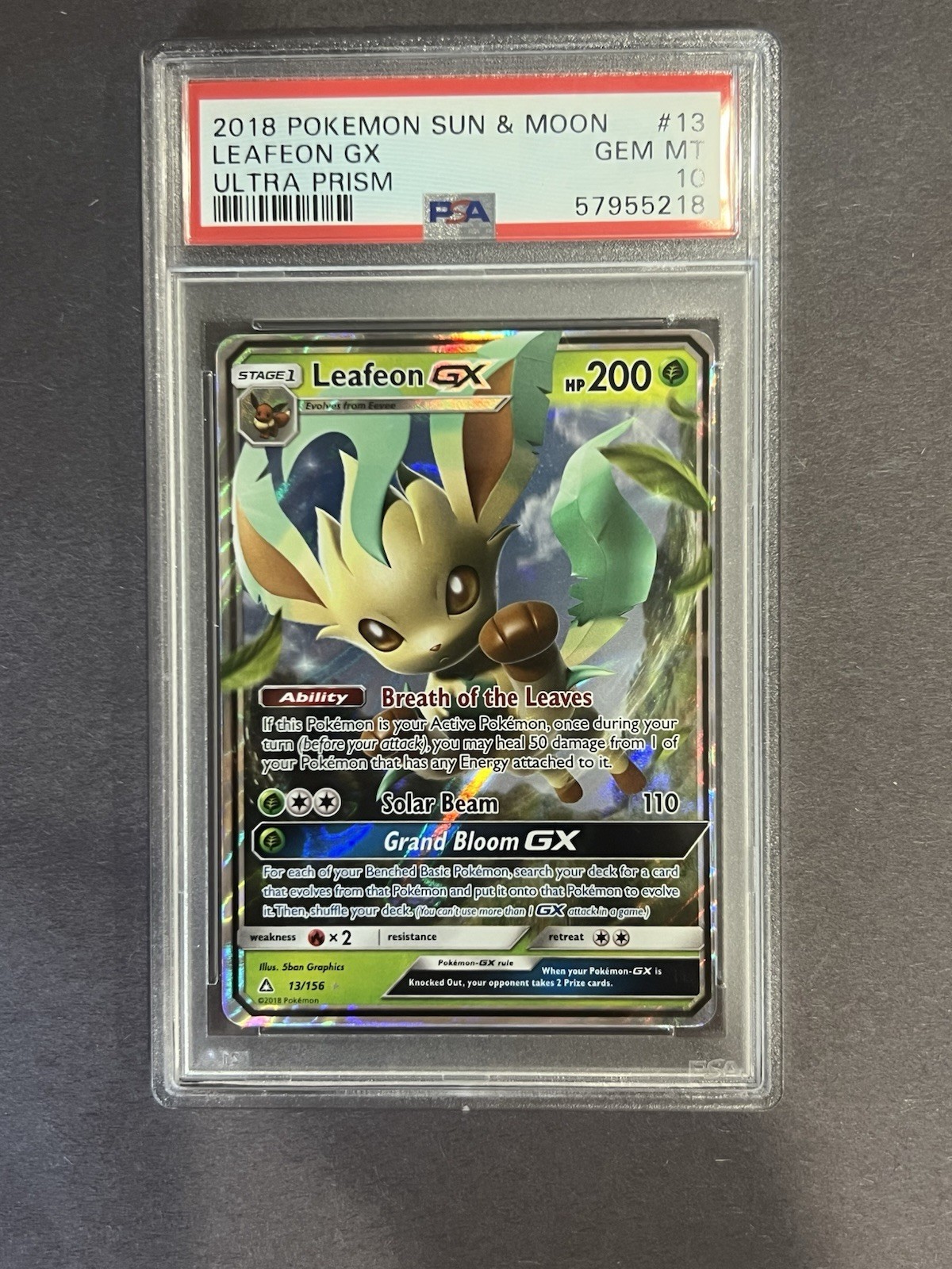 Pokémon TCG Sun Moon Leafeon GX Ultra Prism 13/156 PSA 10