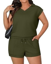  Huukeay Women's 2 Piece Plus Size Loungewear Short Set sz 5XL