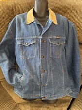 Vtg Wrangler Denim Chore Coat Size XL Blanket Lined Barn Corduroy Collar Jacket