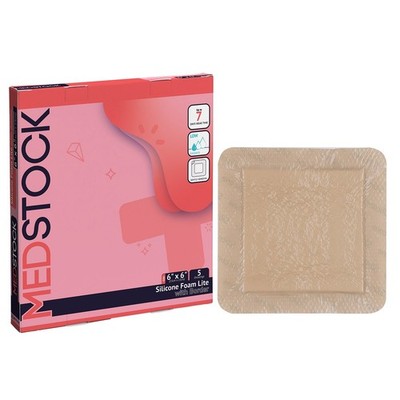 MEDSTOCK Silicone Foam Lite Dressing with Border - 6'' x 6'' (Box of 5)