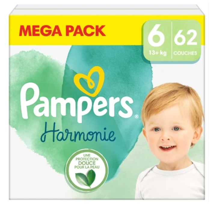 Pampers Harmonie Taille 6 Maxi Pack Protection Anti-Fuites 12H Bébé 15+ KG