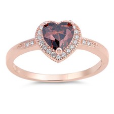 Rose Gold-Tone Coffee CZ Heart Promise Ring Sterling Silver Band Sizes 4-10 NEW