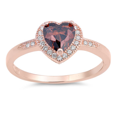 Rose Gold-Tone Coffee CZ Heart Promise Ring Sterling Silver Band Sizes 4-10 NEW