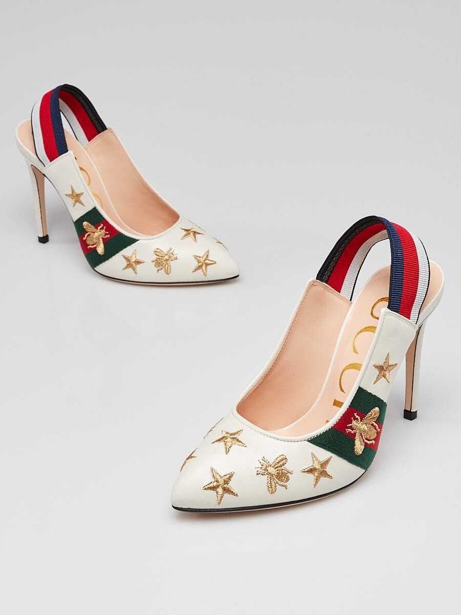 70s OLD GUCCI スリングバックヒールサンダル Vintage 70s GUCCI Singback Shoes Sandals Round Toe Satin and