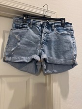 Old Navy Medium Wash Denim Button Fly High Rise OG Straight Shorts size 12