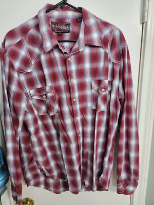 Rock & Roll Denim Men's Modern Fit long  Sleeve Pearl Snap Western Shirt Size XL