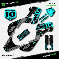 Gray & Cyan Racing Graphics Sticker Kit fit Kawasaki KLX110 00-09 Decal