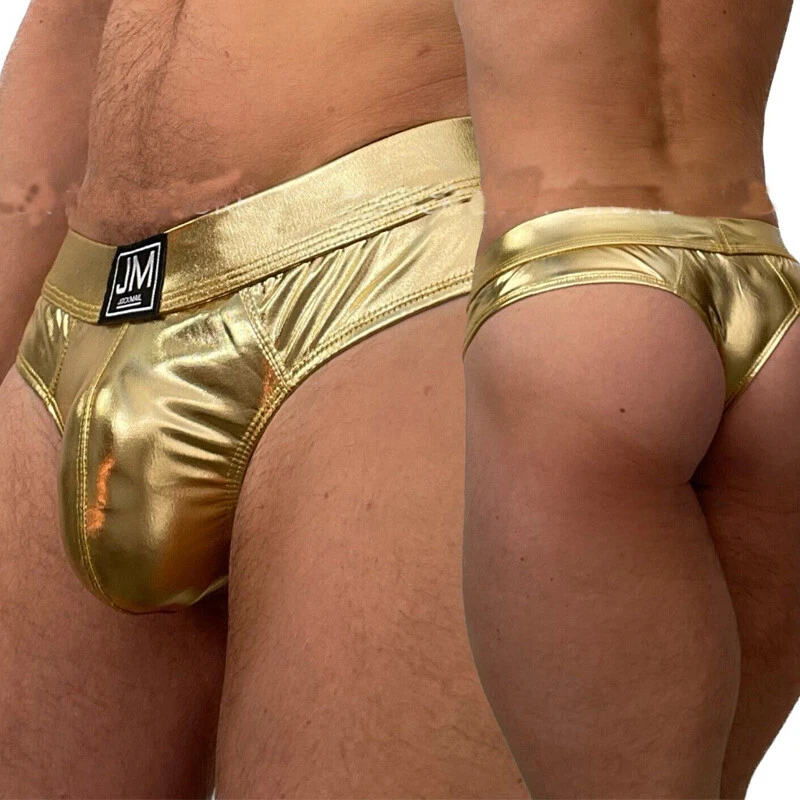 JOCKMAIL Men's Wet Look Thongs Bikini U Convex Faux Leather Underwear Jock Strap - Image 4 of 4
