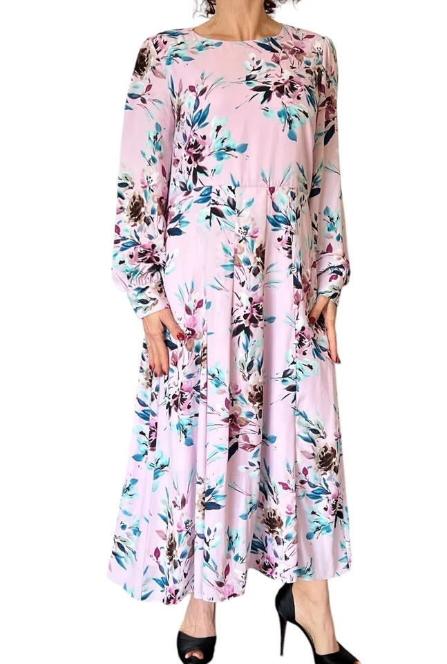 Платье цельнокроеное женское Nanette Lepore Sugar Plum цветочный узор с длинным рукавом миди складка 10 - Изображение 2 из 4