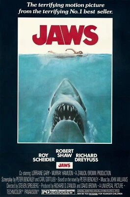 1975 Jaws Movie Poster 11X17 Martin Brody Quint Great White Shark 🦈🍿