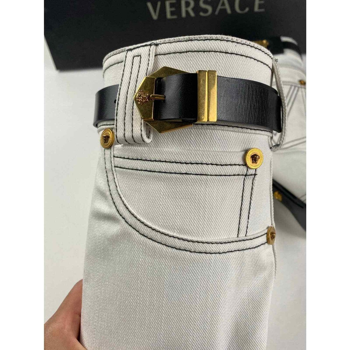 VERSACE Stiletto White Denim Boots 39 | eBay