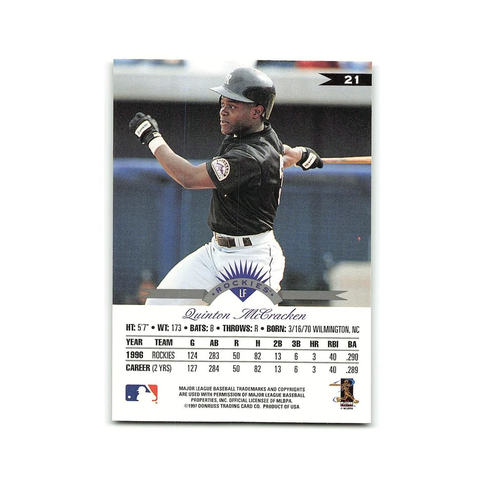 Quinton McCracken 1997 Leaf #21 Colorado Rockies Baseball Card NM - Image 2 of 3