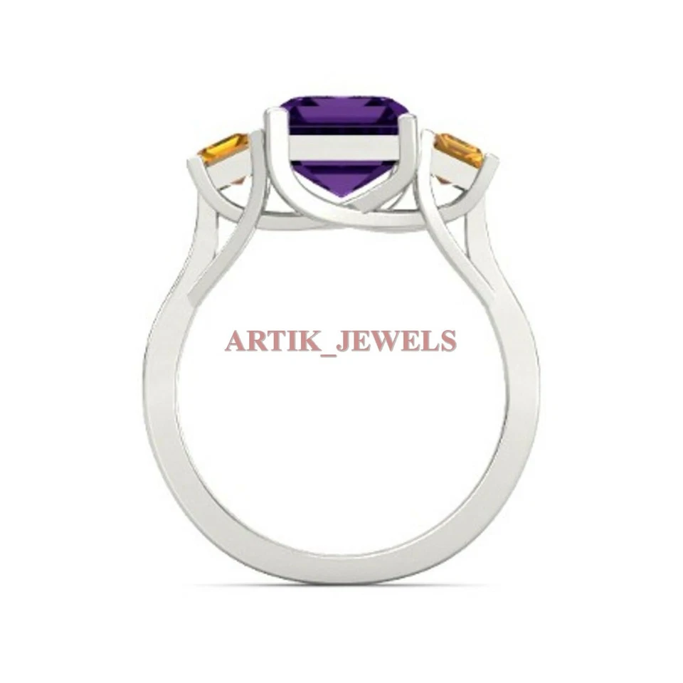 Natürlich Amethyst & Citrin Edelstein Mit 925 Sterlingsilber Ring für Damen 3746 - Bild 3 von 4