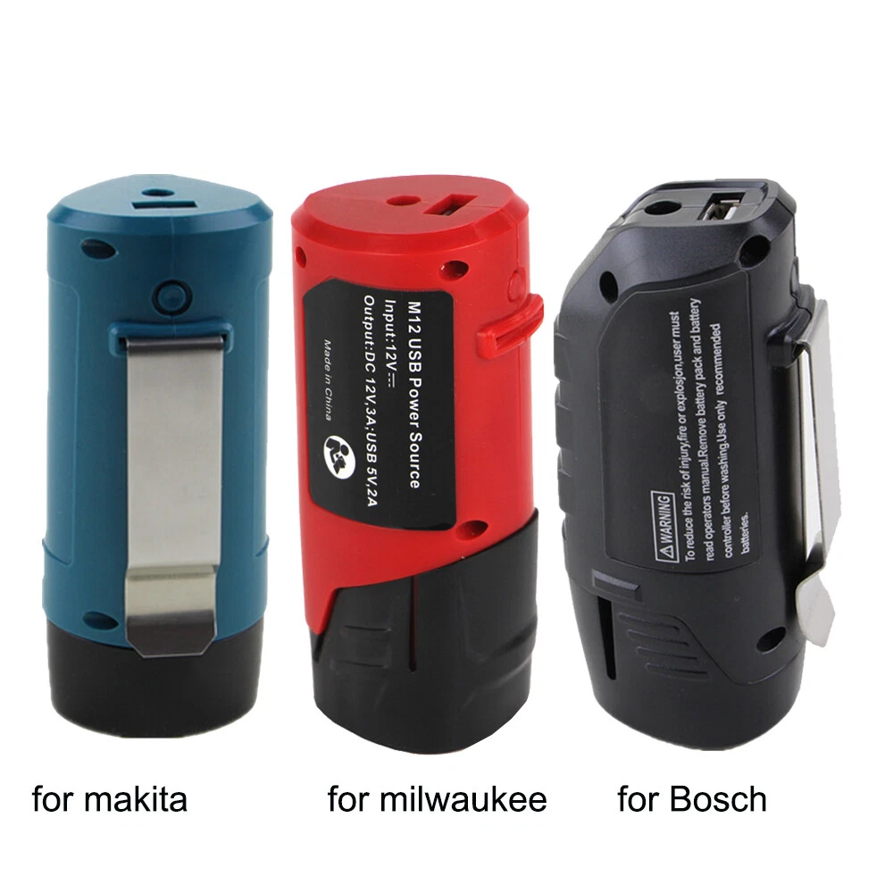 USB adapter Charger for Milwaukee Makita BosCH 12V Batteries Power Bank to phone