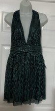 Lulus Ailey Skater Dress Green Metallic Stripe Twist Back Large