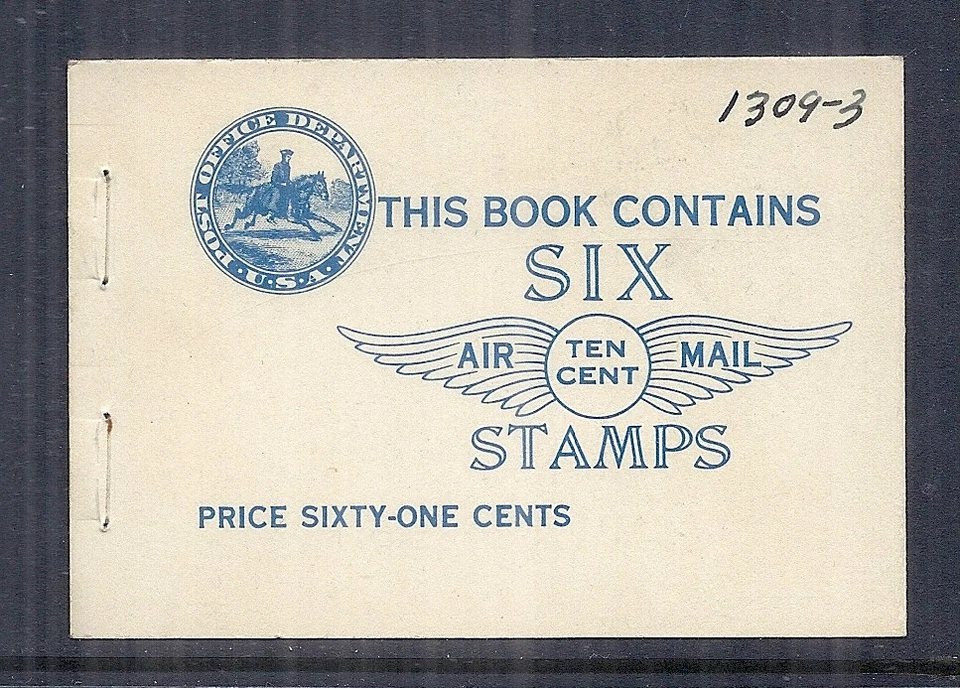 1927 US C10a Lindbergh Airmail, Booklet Pane of 3 w/ Tab & Front Cover MNH - Image 3 of 3