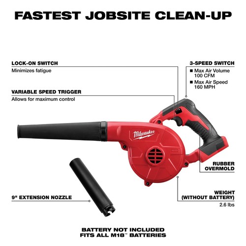 Milwaukee M18 Compact Blower with Extension Nozzle 20-1/2" Model 0884-20 - Picture 3 of 3