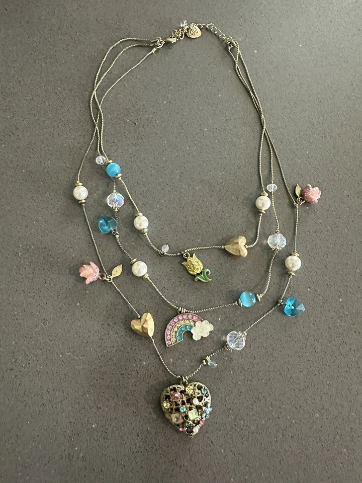 Collar Floral Betsey Johnson Vintage Fairyland Arco Iris Tulipán Corazón Multi Hilo Foto 2 de 4