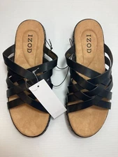 IZOD Womens Slaight Faux Leather Strap Slip On Sandals Black, Select Size