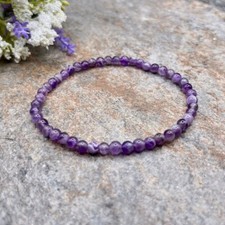 Natural 4mm Chevron Amethyst Stone Bracelet Purple Crystal Stretch Bracelet