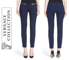 Versace Collection Zip Detail Skinny Cady Ankle Pants Navy IT 48/ US 12-14  $575
