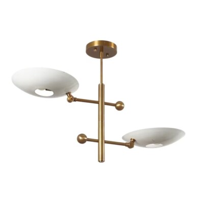 2 Light Pendant Mid Century Modern Raw Brass Sputnik chandelier light Fixture