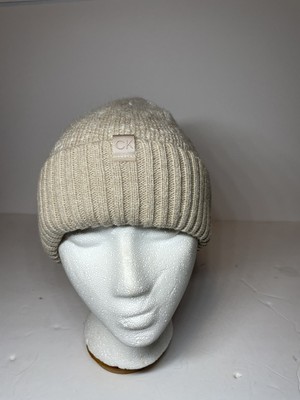 CK Beanie Hat Women Beige White CK logo 