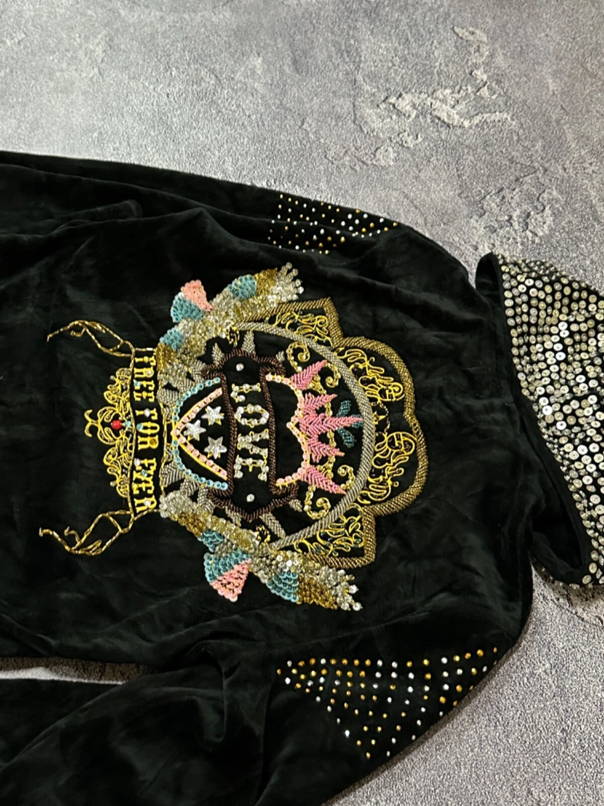 CHANEL Felpa con cappuccio zip discoteca velluto strass stile Ed Hardy vintage anni 90 Y2k stile Giappone