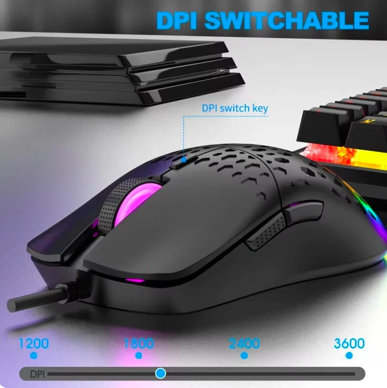 RAIKU G701 Wired 6 Keys Mouse Elite Wired Optical Gaming Mouse Colorful Lighting - Image 3 of 4