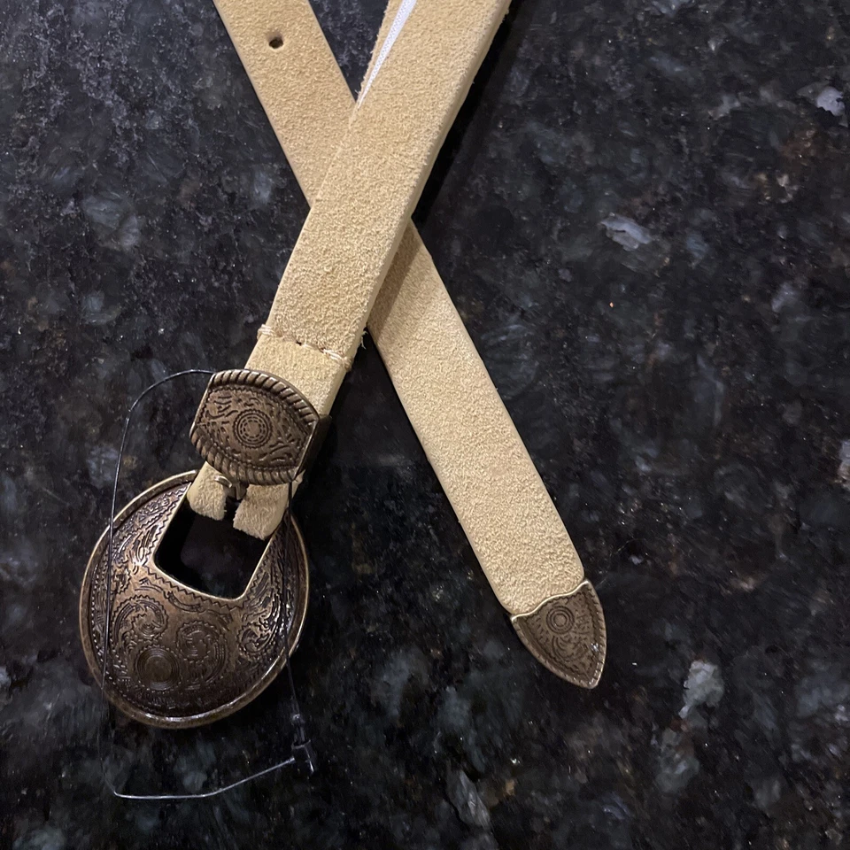 Cinturón Western Free People Wyatt con Hebilla de Bronce, Gamuza Amarilla, S/M, ¡Nuevo! Foto 4 de 4