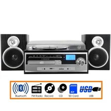 Trexonic 3-Speed Turntable Stereo System Record CD Player w FM Bluetooth AUX USB