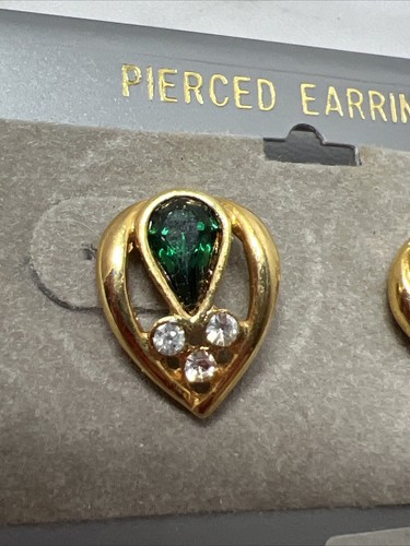 Vintage Caldor Green Zircon? Earrings Gold Tone Green Stone - Picture 4 of 7