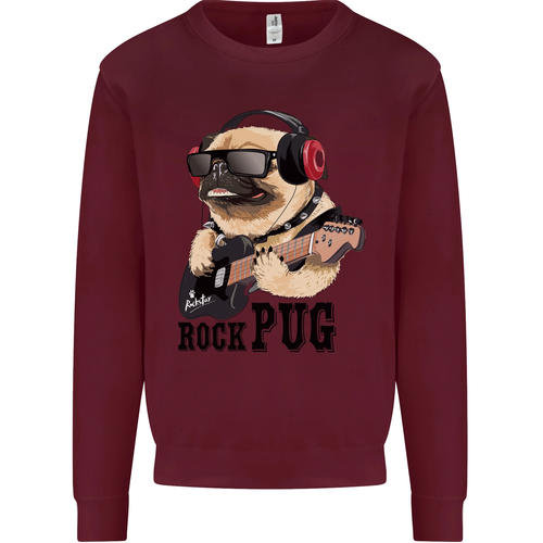 Rock n Roll Pug Funny Guitar Heavy Metal Kids Sweatshirt Jumper - Picture 25 of 82