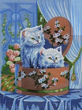 Needlepoint Painted Canvas Gobelin 10389 - Cats. 16"x20" by Collection D'Art