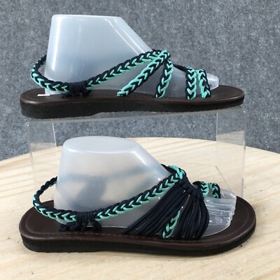 Strappy Sandals Womens 5 Casual Toe Loop Slingback Flats Brown Green Open Toe
