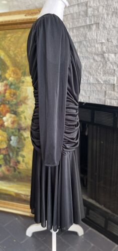 Vintage Taures Nites Petites 80s Black Liquid Satin Cocktail Rouched Size 12 - Picture 5 of 17