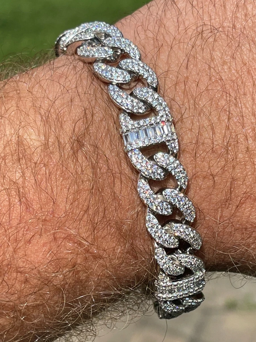 Real 925 Silver Cuban Iced Gucci Link Bracelet Baguette CZ | eBay