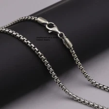 Pure Solid S925 Sterling Silver Chain 3mm Square Box Link Necklace 20-28inch