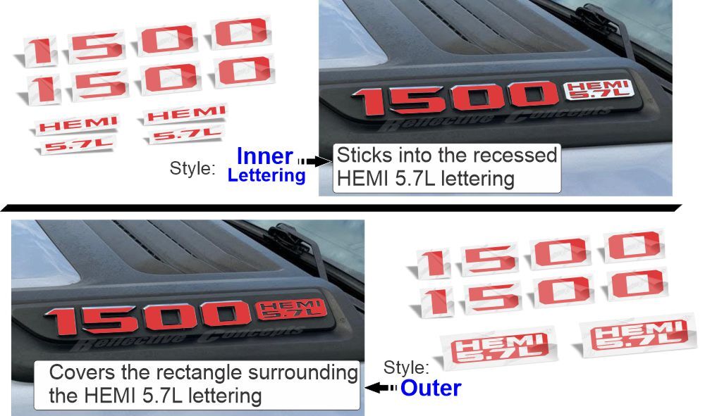 1500 HEMI Hood Emblem Overlay Decals – 19-22 Ram Rebel