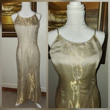 Vintage 1990s Scott McClintock Shimmery Gold Maxi Prom Dress Size 10 Rhinestone