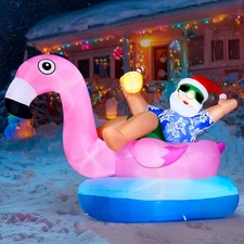 8 FT Long Santa on Flamingo Pool Float Christmas Inflatable Outdoor Decoration, 