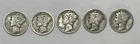 Silver Mercury Dimes Lot Of 5 U.S. Silver Coins Different Dates / Mints