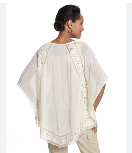 NWT Chico's Lily Sheer Crocheted Kimono Poncho Coverup Sz L/XL Natural Cream - Picture 3 of 12